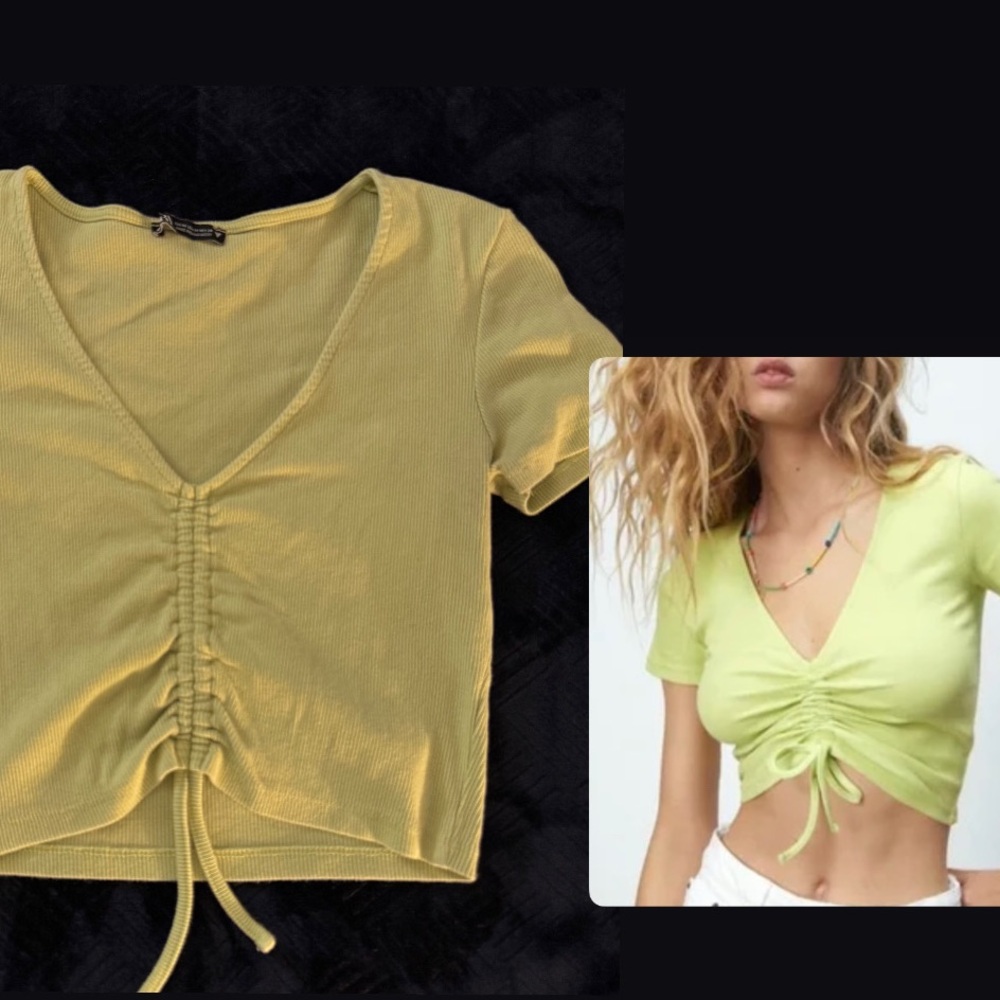 Zara Lime Green Ruched Crop Top